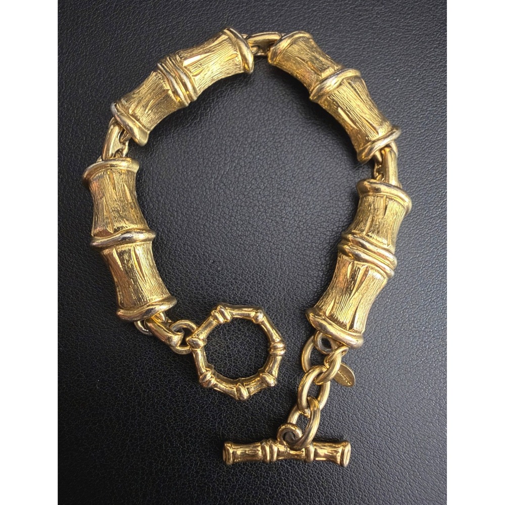 Vintage Monet Bracelet Bamboo Gold Tone Toggle